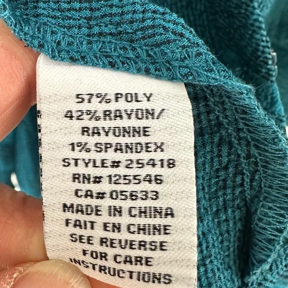 Habitat Textured Button-Up Swing Top Sz L Teal Blue - Picture 9 of 10